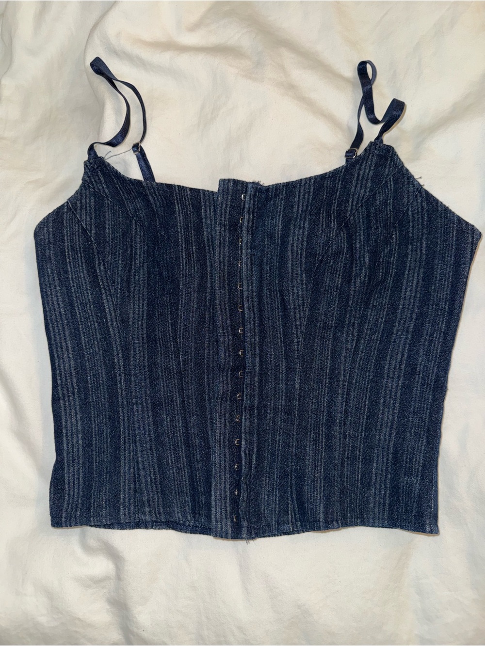 Denim-Style Navy Blue Striped Corset Tank Top
